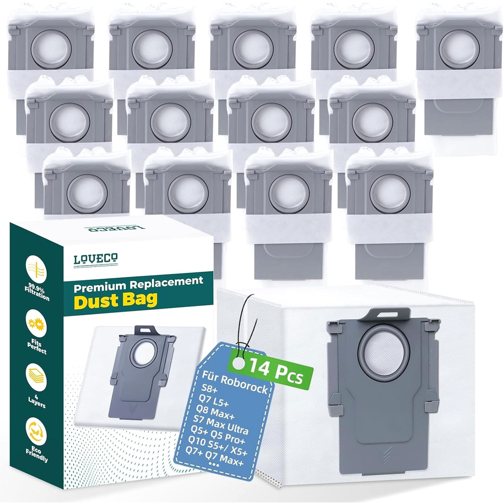 14 Pack Vacuum Dust Bag Compatible for Roborock S8+ S7 Q5 Q7 Q8 Q10 LOVECO